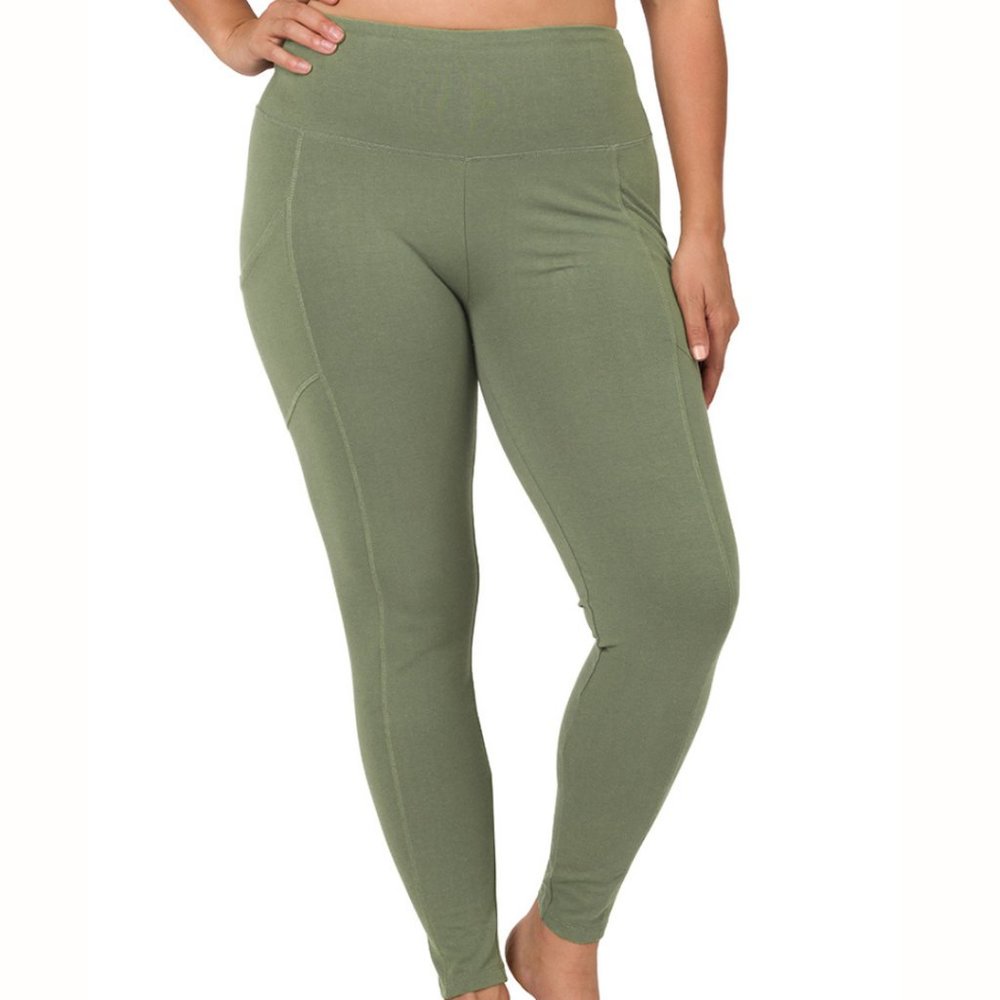 BETTER COTTON WIDE WAISTBAND FULL LENGTH LEGGINGS WITH POCKETS